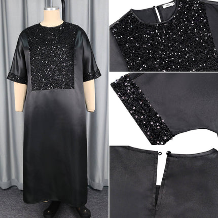 Luxury African Kaftan Dress for Women O-Neck Sequined Loose Abaya