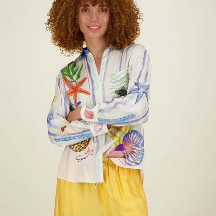 Women's Vintage Print Long Sleeve Shirt and Wide Leg Pants Summer Casual Suit