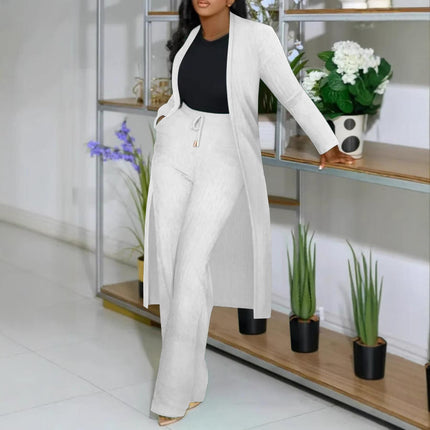 Women Ribbed Cardigan & Wide Leg Pants Set | Elegant Casual Two-Piece Outfit