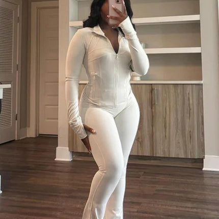 Women Two Piece Tracksuit Long Sleeve Top and Micro Flare Pants Set