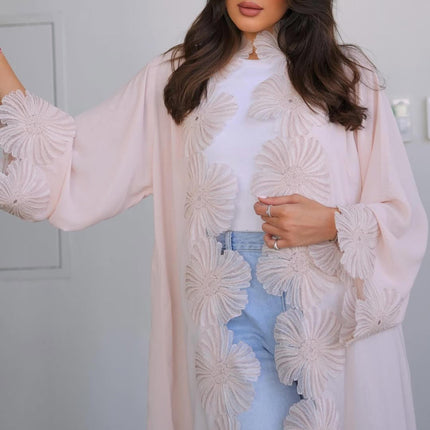 Modest Open Abaya for Women | Floral Ramadan Dubai Muslim Cardigan