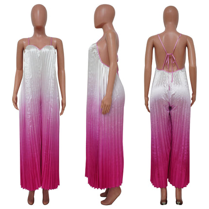 Gradient V-Neck Wide Leg Jumpsuit for Women Elegant One Piece Pantsuit