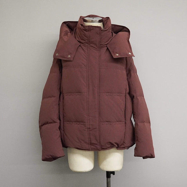 Unisex Burgundy Down Jacket 650FP Hooded Winter Coat for Men and Women