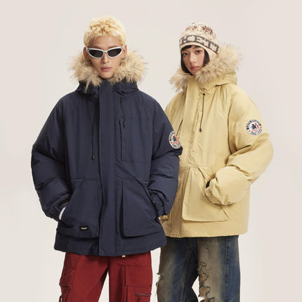 Waterproof Fur Trim Down Parka 90% Duck Down Winter Jacket for Couples