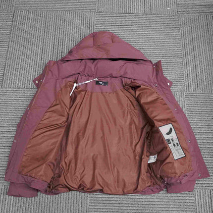Unisex Burgundy Down Jacket 650FP Hooded Winter Coat for Men and Women