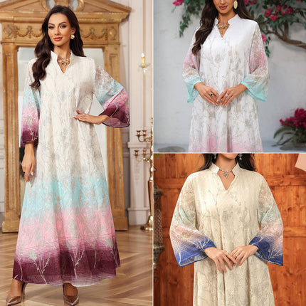 Luxury Jacquard Gradient Abaya Kaftan Dress for Eid Muslim Women