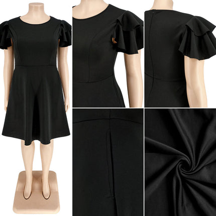 Plus Size Elegant Evening Dress for Women Solid Color Ruffled A-Line