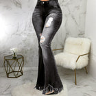 Women’s High Waist Flare Jeans Slim Wide Leg Washed Denim Pants