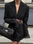 Women's Lapel Long Sleeve Single Breasted Lace Office Blazer Jacket