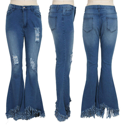 Women’s High Waist Flare Jeans Slim Wide Leg Washed Denim Pants
