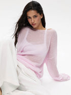 Women's Sheer O-Neck Knit Top Flared Sleeves Loose Spring Summer Tee