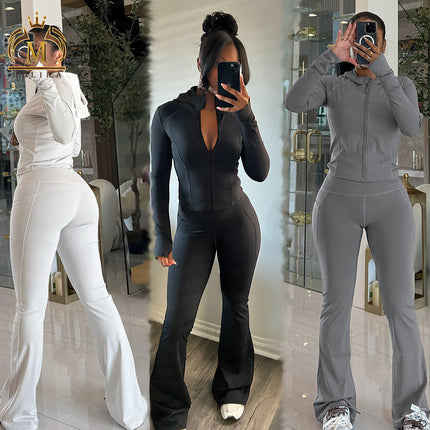 Women’s Hooded Tracksuit 2 Piece Set Jacket and Jogger Pants Spring Fall