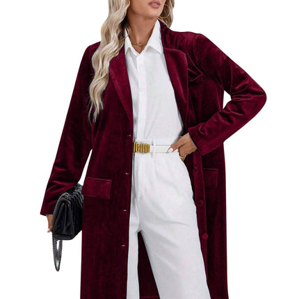 Women's Loose Velvet Single Breasted Lapel Long Sleeve Winter Blazer Coat