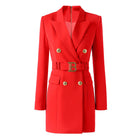 Women’s Double Breasted Office Blazer Dress with Belt Long Sleeve Elegant