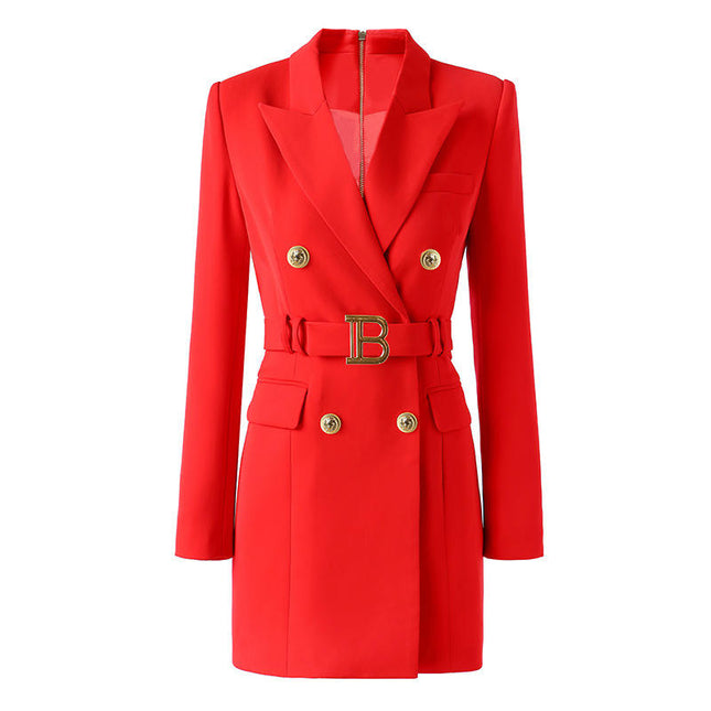 Women’s Double Breasted Office Blazer Dress with Belt Long Sleeve Elegant