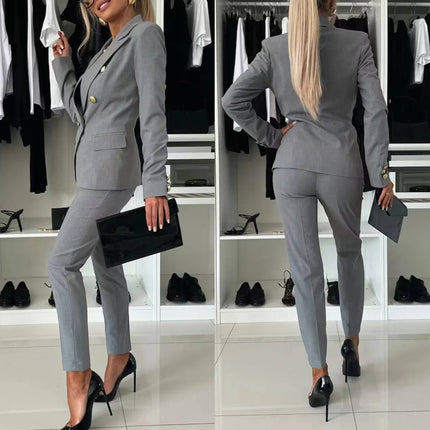 Women’s Double Breasted Blazer & Pants Suit | Office Formal Two Piece Set