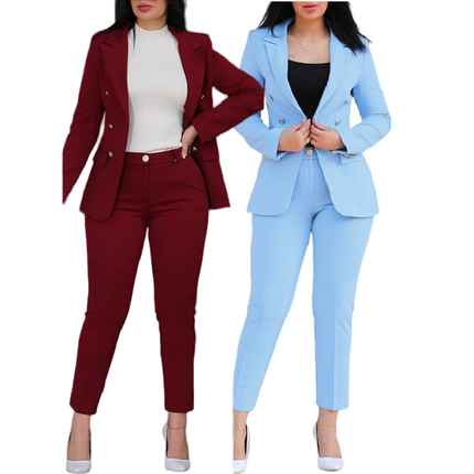 Women’s Elegant Office Suit Set Blazer & Pants Long Sleeve Workwear