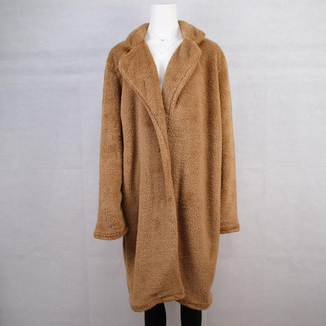 Women's Autumn Winter Teddy Coat Plush Lapel Long Sleeve Warm Coat