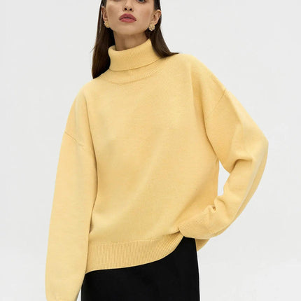 Winter High Neck Women's Knit Sweater Warm Loose Fit Pullover Top