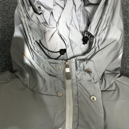 Men Reflective White Duck Down Hooded Puffer Jacket Warm Winter Coat