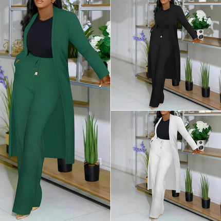 Women Ribbed Cardigan & Wide Leg Pants Set | Elegant Casual Two-Piece Outfit