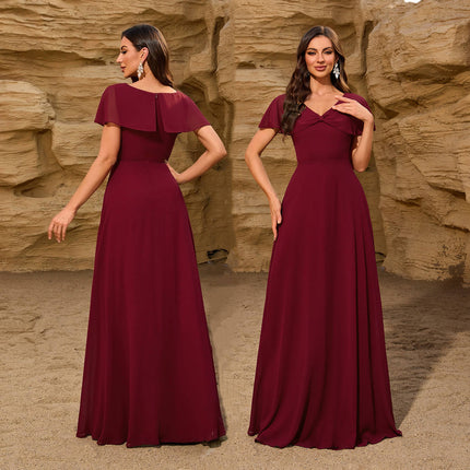 Elegant V Neck Chiffon Maxi Evening Gown A Line Prom Party Dress