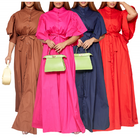 Women Casual Loose Maxi Dress with Flare Sleeves Button Front