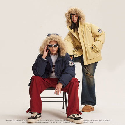 Waterproof Fur Trim Down Parka 90% Duck Down Winter Jacket for Couples