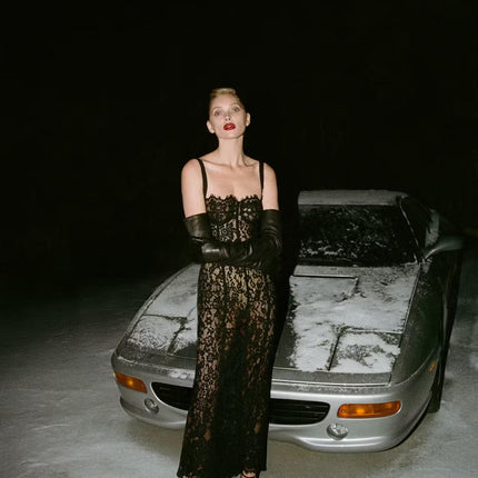 Women's Lace Hollow Out Halter Backless Hip Wrap Evening Party Dress