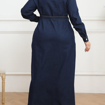 Women’s Plus Size Denim Maxi Dress Casual Long Sleeve Button-Down Autumn