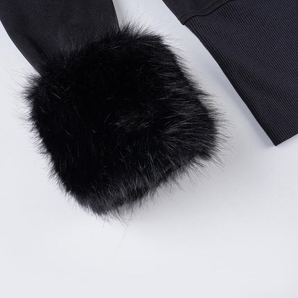 Women’s Winter Fur Rhinestone Hoodie Jacket & Sweatpants 2-Piece Set