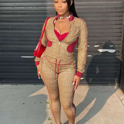 Women’s Leopard Print Crop Top & Leggings 2-Piece Streetwear Set