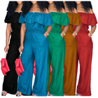 Plus Size Off Shoulder Denim Jumpsuit Ruffle One Piece Jeans for Women