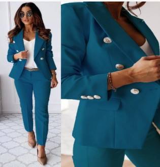Women’s Double Breasted Blazer & Pants Suit | Office Formal Two Piece Set