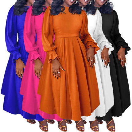 Plus Size Autumn Winter African Dress Long Sleeve O Neck A Line Party