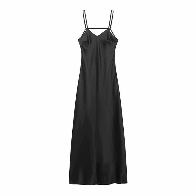 Women's Halter Sleeveless Satin Backless Slim Summer Evening Party Dress