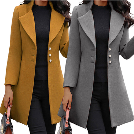 Women’s Slim Wool Lapel Mid-Length Winter Coat Korean Style