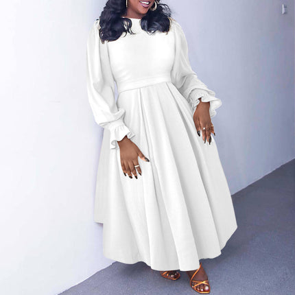 Plus Size Autumn Winter African Dress Long Sleeve O Neck A Line Party