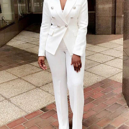 Women’s Elegant Solid Blazer & Pants Suit Set Office Business Wear