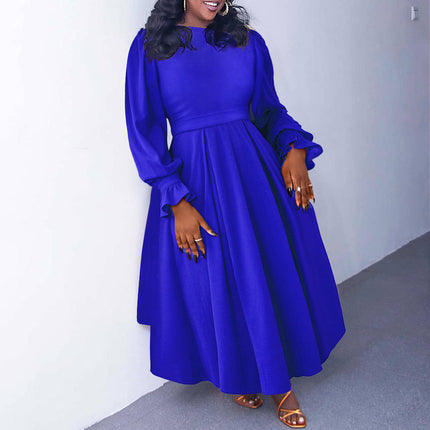 Plus Size Autumn Winter African Dress Long Sleeve O Neck A Line Party