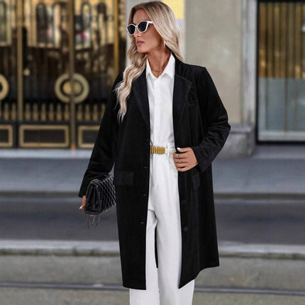 Women's Loose Velvet Single Breasted Lapel Long Sleeve Winter Blazer Coat