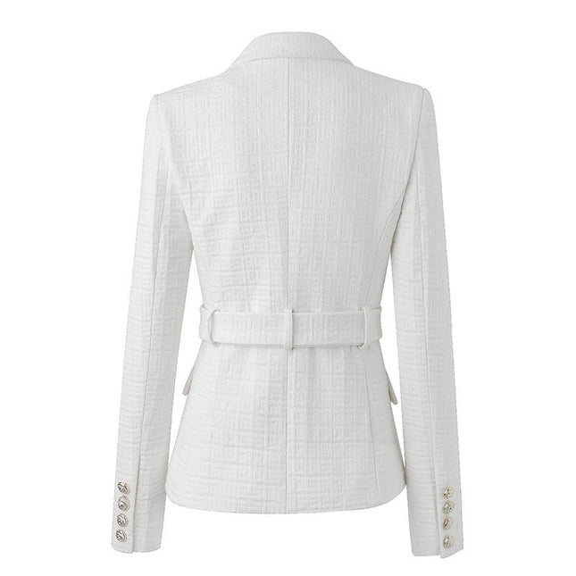 Women’s Double Breasted Office Blazer with Belt Long Sleeve Jacket