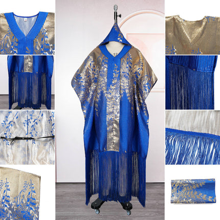 African Dashiki Boubou Dress for Women with Glitter Tassels & Scarf