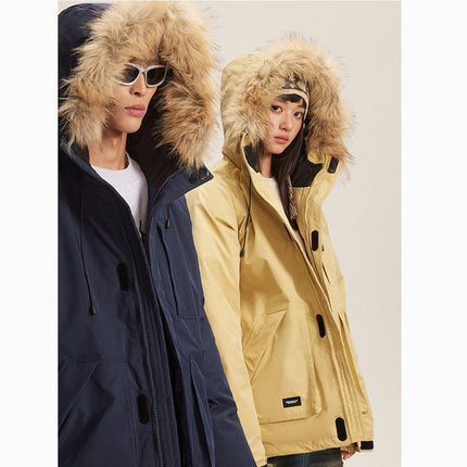 Waterproof Fur Trim Down Parka 90% Duck Down Winter Jacket for Couples
