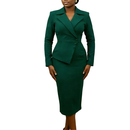 Women’s V-Neck High Waist Office Dress | Elegant Stretch Spring Workwear