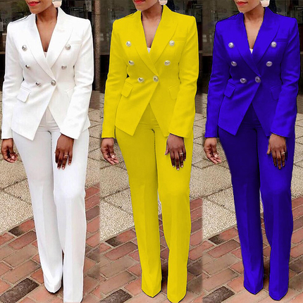 Women’s Elegant Solid Blazer & Pants Suit Set Office Business Wear