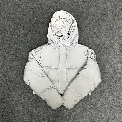 Men Reflective White Duck Down Hooded Puffer Jacket Warm Winter Coat