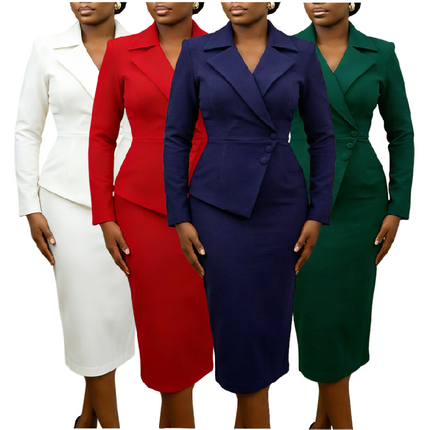 Women’s V-Neck High Waist Office Dress | Elegant Stretch Spring Workwear