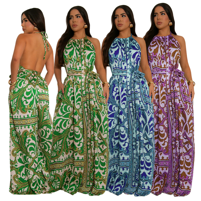Summer Halter Backless Wide Leg Jumpsuit for Women Boho Style