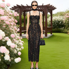 Women's Lace Hollow Out Halter Backless Hip Wrap Evening Party Dress